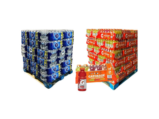 Full Pallet Gatorade Variety Pack 20 oz/24 bottles per case (54 cases/pallet) 1,296 total bottles & Full Pallet Pure Life 16.9 oz/40 per case (48 cases) 1,920 total bottles *3,216 total drinks*