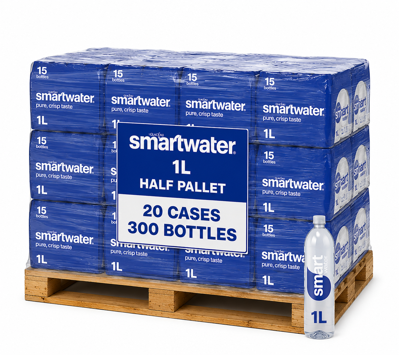 Smartwater Vapor Distilled 1L Half Pallet – 20 Cases | 300 Bottles